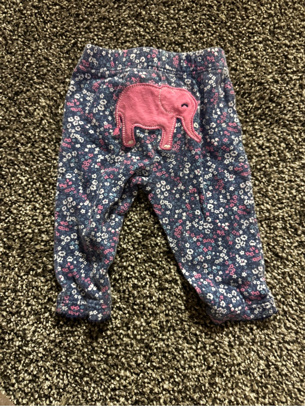 Carter's Navy Floral Pajama Bottoms with Pink Elephant Applique